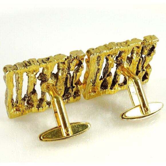 Boho Hippie Nugget Style Large Mens Cufflinks Angled Stems Rectangular - Picture 3 of 3